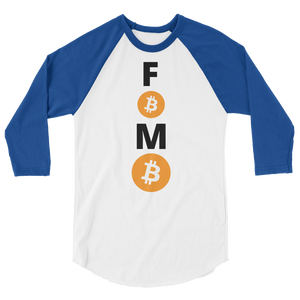 Royal Blue and White 3/4 Sleeve Baseball Style Bitcoin FOMO T Shirt