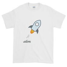 Load image into Gallery viewer, White Short Sleeve T-Shirt With Grey and Blue Stellar Rocket Logo