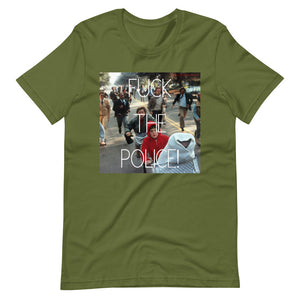 Olive Green Short Sleeve T-Shirt With Fuck The Police Design With E.T.