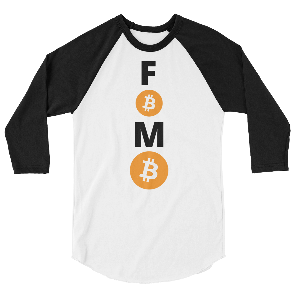 Black and White 3/4 Sleeve Baseball Style Bitcoin FOMO T Shirt