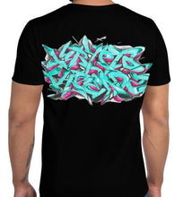 Load image into Gallery viewer, Black Short Sleeve T-Shirt With Krypto Threadz Design in Graffiti Lettering By Kaser Styles Back View