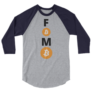Blue and Grey 3/4 Sleeve Baseball Style Bitcoin FOMO T Shirt