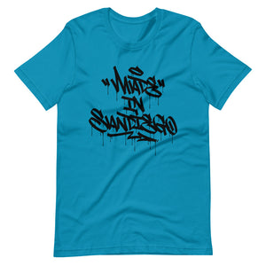 Aqua Blue Short Sleeve T-Shirt With Made in San Diego Design in Graffiti