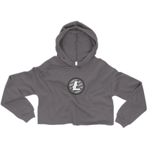 Load image into Gallery viewer, Women&#39;s Grey Crop Top Hoodie With Grey and White Litecoin Logo on Front