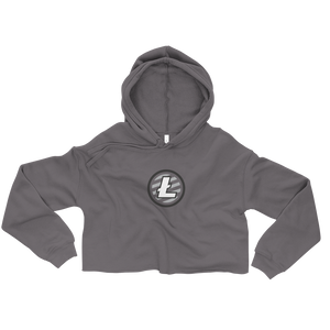 Women's Grey Crop Top Hoodie With Grey and White Litecoin Logo on Front