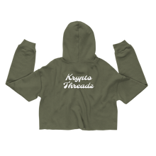 Load image into Gallery viewer, Women&#39;s Military Green Crop Top Hoodie With White Krypto Threadz Logo on Back
