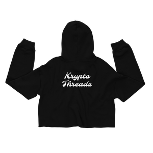 Women's Black Crop Top Hoodie With White Krypto Threadz Logo on Back