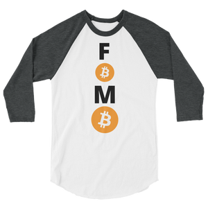 Grey and White 3/4 Sleeve Baseball Style Bitcoin FOMO T Shirt