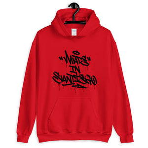 Red Hoodie With Made in San Diego On Front in Graffiti