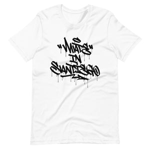 White Short Sleeve T-Shirt With Made in San Diego Design in Graffiti