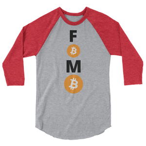 Red and Grey 3/4 Sleeve Baseball Style Bitcoin FOMO T Shirt