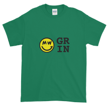 Load image into Gallery viewer, Green Short Sleeve T-Shirt With Yellow and Black Grin Smiley Face Logo
