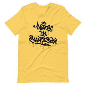 Yellow Short Sleeve T-Shirt With Made in San Diego Design in Graffiti
