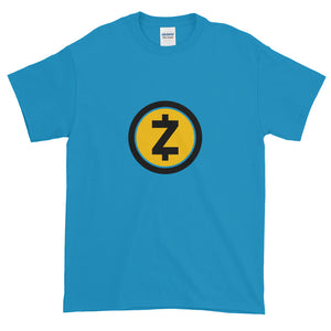 Sapphire Blue Short Sleeve T Shirt With Yellow and Black ZCash Logo