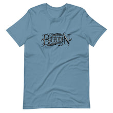 Load image into Gallery viewer, Steel Blue Short Sleeve T-Shirt With Black Bitcoin Design By Instiller