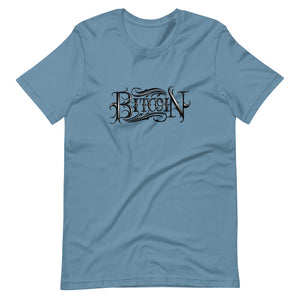 Steel Blue Short Sleeve T-Shirt With Black Bitcoin Design By Instiller