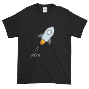 Black Short Sleeve T-Shirt With Grey and Blue Stellar Rocket Logo