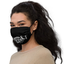 Load image into Gallery viewer, Women With Black Face Mask With White Bitcoin Design Left Side View