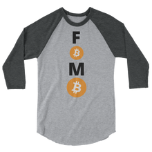Load image into Gallery viewer, Grey on Grey 3/4 Sleeve Baseball Style Bitcoin FOMO T Shirt