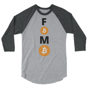 Grey on Grey 3/4 Sleeve Baseball Style Bitcoin FOMO T Shirt