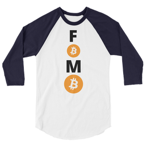 Navy Blue and White 3/4 Sleeve Baseball Style Bitcoin FOMO T Shirt