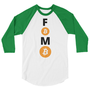 Green and White 3/4 Sleeve Baseball Style Bitcoin FOMO T Shirt