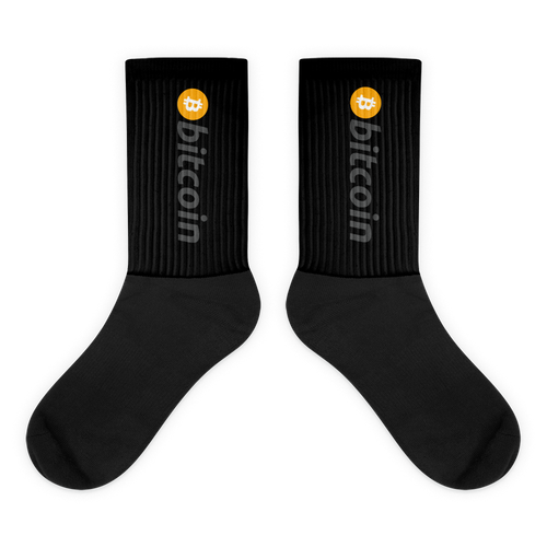 Black Bitcoin Socks With Orange and Grey Bitcoin Logo