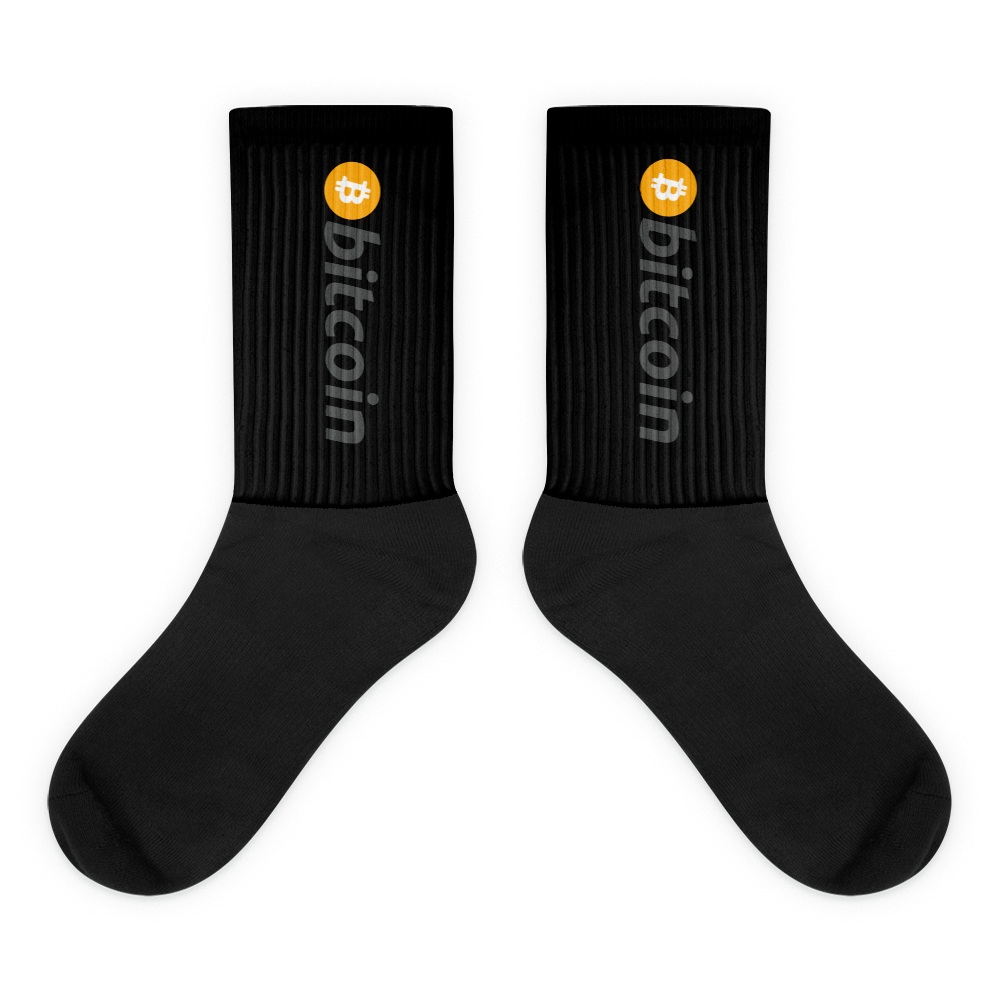 Black Bitcoin Socks With Orange and Grey Bitcoin Logo