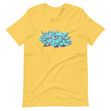 Load image into Gallery viewer, Yellow Short Sleeve T-Shirt With Krypto Threadz Graffiti Design