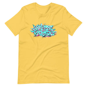 Yellow Short Sleeve T-Shirt With Krypto Threadz Graffiti Design
