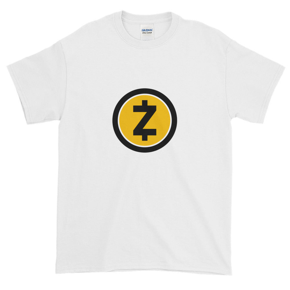 White Short Sleeve T Shirt With Yellow and Black ZCash Logo
