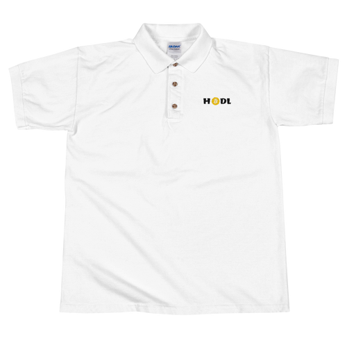 White Short Sleeve Polo Shirt With Krypto Threadz Bitcoin HODL Logo