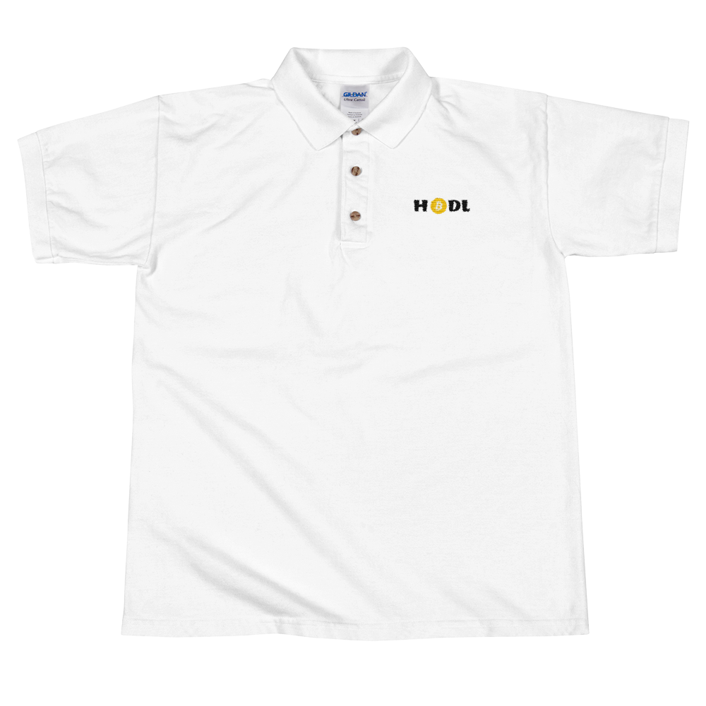 White Short Sleeve Polo Shirt With Krypto Threadz Bitcoin HODL Logo