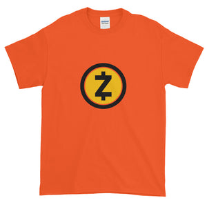 Orange Short Sleeve T Shirt With Yellow and Black ZCash Logo