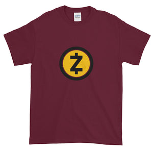 Maroon Short Sleeve T Shirt With Yellow and Black ZCash Logo