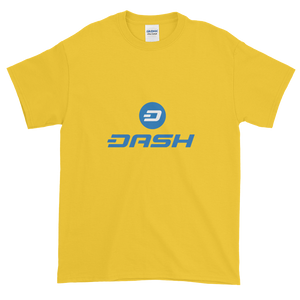 Yellow Short Sleeve T-Shirt With Blue and White Dash Logo