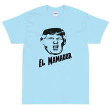 Load image into Gallery viewer, Baby Blue Short Sleeve T-Shirt With Black and White Donald Trump El Mamador Logo