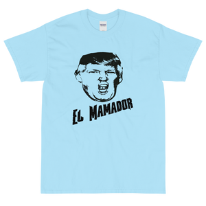 Baby Blue Short Sleeve T-Shirt With Black and White Donald Trump El Mamador Logo