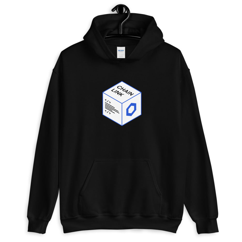 Black Hoodie with Chainlink Box Logo in White and Blue on the front