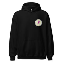 Load image into Gallery viewer, Black Stripper Coin Hoodie with Silver Stripper Coin logo printed on front left breast