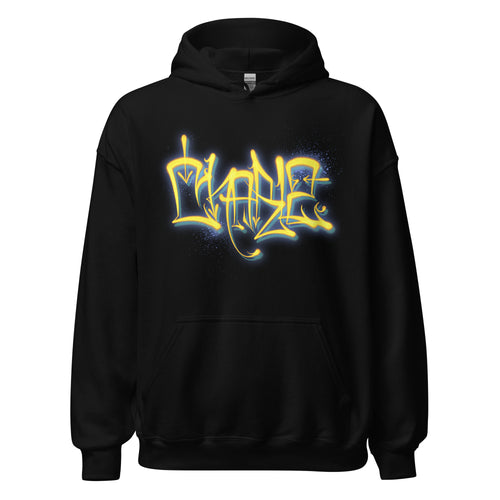 Black Hoodie with Charlz tag in yellow and blue