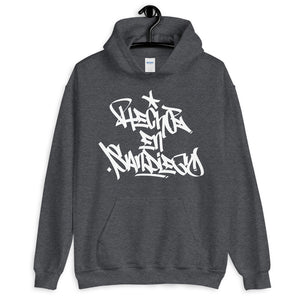 Dark Grey Krypto Threadz Hoodie with "Hecho En San Diego" tag in White