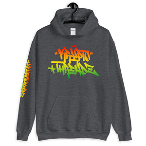 Grey Krypto Threadz Hoodie with Krypto Threadz Rasta Design in Red, Gold, and Green
