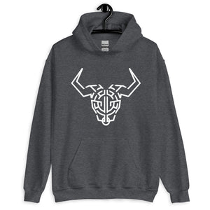 Dark Heather Hoodie With White Cardano Bull Printed On The Front