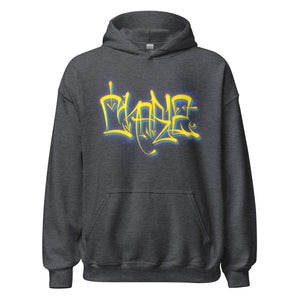 Dark Grey Hoodie with Charlz tag in yellow and blue