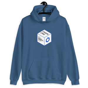 Indigo Blue Hoodie with Chainlink Box Logo in White and Blue on the front