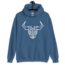 Load image into Gallery viewer, Indigo Blue Hoodie With White Cardano Bull Printed On The Front