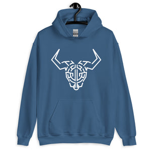 Indigo Blue Hoodie With White Cardano Bull Printed On The Front