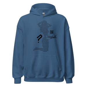 Indigo Blue Stripper Coin Hoodie with silhouette of a stripper outlined in binary code on the front of the hoodie