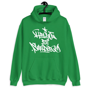 Green Krypto Threadz Hoodie with "Hecho En San Diego" tag in White